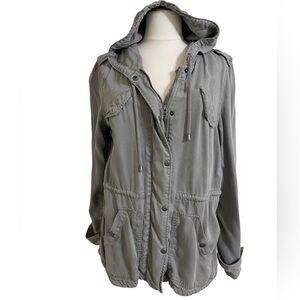 MAX JEANS Women’s Gray Slouchy Utility Tencel Hoodie Jacket Size Medium